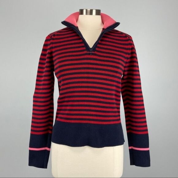 Tommy Hilfiger Womens Striped Red Blue Sweater Quarter Zip Collar size Large - Picture 3 of 11